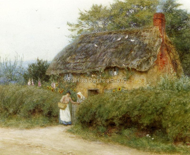 A Cottage With Sunflowers At Peaslake - 海伦·玛丽·伊丽莎白·阿林厄姆